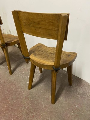 Jean Touret//les Ateliers de Marolles brutalist solid wood chairs