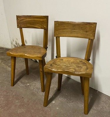 Jean Touret//les Ateliers de Marolles brutalist solid wood chairs