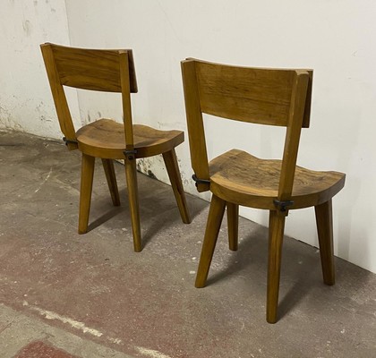 Jean Touret//les Ateliers de Marolles brutalist solid wood chairs