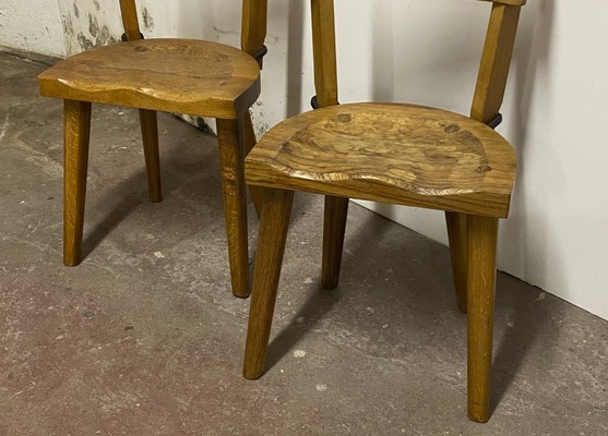 Jean Touret//les Ateliers de Marolles brutalist solid wood chairs