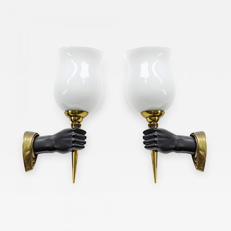 John Devoluy gold & blackened bronze pair of hand shaped sconces