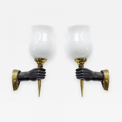 John Devoluy gold & blackened bronze pair of hand shaped sconces