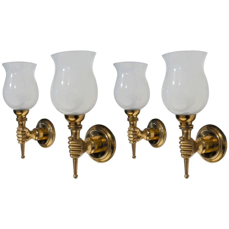 John Devoluy set gold bronze hand sconces