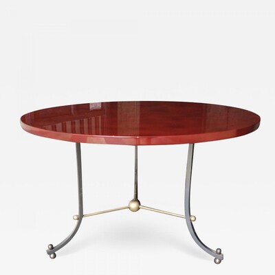 Jules Leleu coffee table with cannonball & gold bronze base