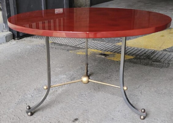 Jules Leleu coffee table with cannonball & gold bronze base
