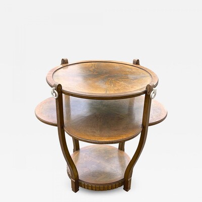 Jules Leleu early art-deco 2 tier walnut burl coffee table