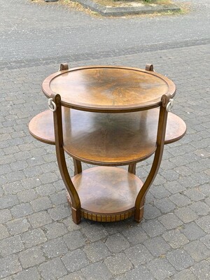 Jules Leleu early art-deco 2 tier walnut burl coffee table