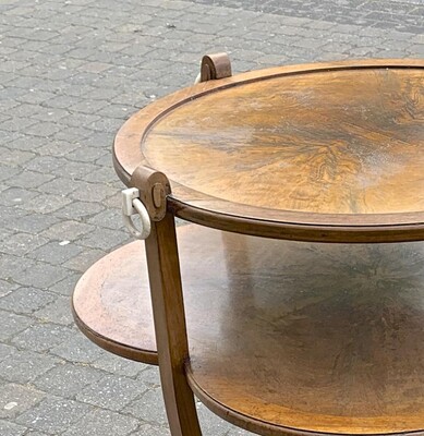 Jules Leleu early art-deco 2 tier walnut burl coffee table