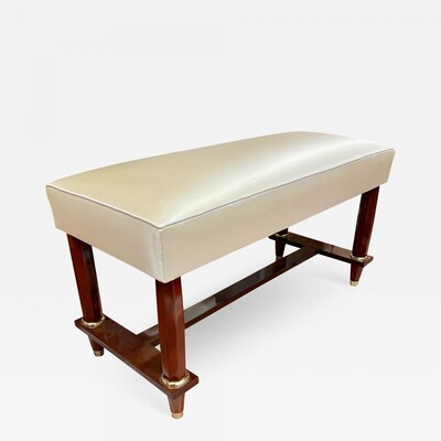 Jules Leleu mahogany refined bench with silk satin cover