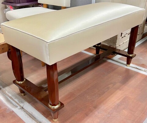 Jules Leleu mahogany refined bench with silk satin cover