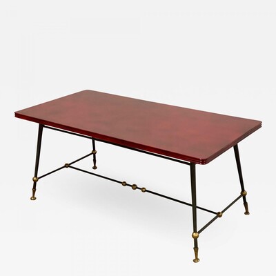 Jules Leleu stamped red nuagé lacquered coffee table