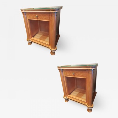 Jules Leleu stamped refined pair of sycamore nightstand