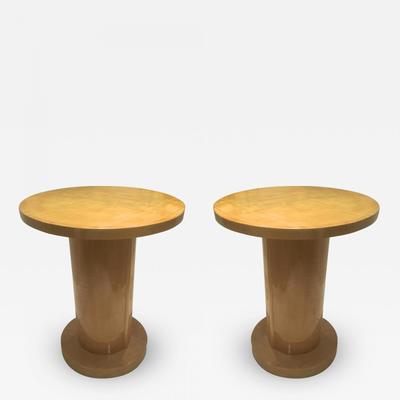 Jules Leleu Sycamore Cylinder Coffee Table Side Tables