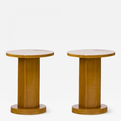 Jules Leleu Sycamore Cylinder Coffee Table Side Tables