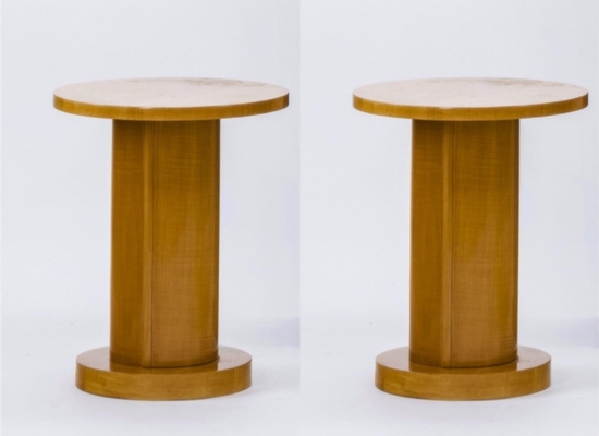 Jules Leleu Sycamore Cylinder Coffee Table Side Tables