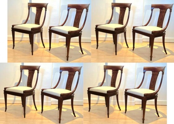 Klismos rare set of 8 solid mahogany dinning chairs