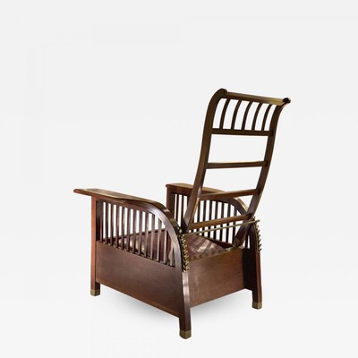 Koloman Moser attributed adjustable solid mahogany lounge chair