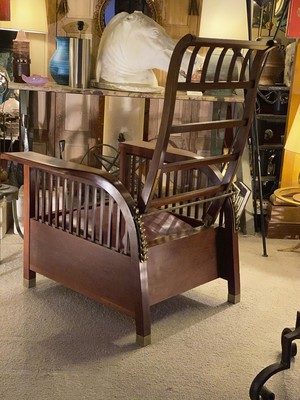 Koloman Moser attributed adjustable solid mahogany lounge chair
