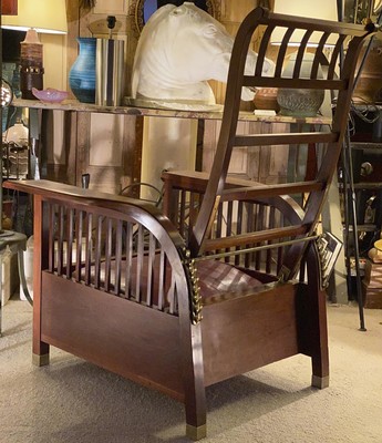 Koloman Moser attributed adjustable solid mahogany lounge chair