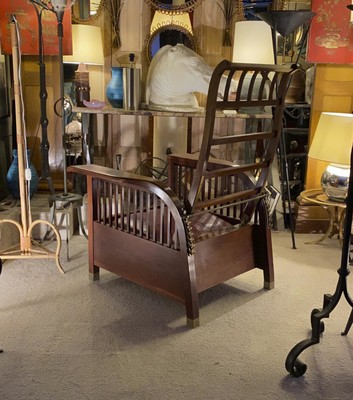 Koloman Moser attributed adjustable solid mahogany lounge chair