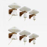 Le Klint exceptional set of 6 oak sconces with pleated shade