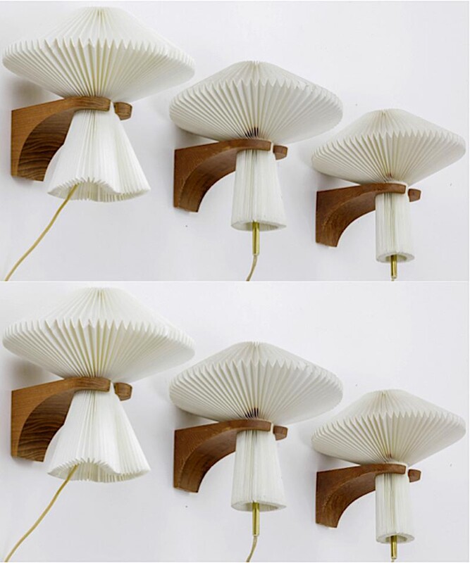 Le Klint exceptional set of 6 oak sconces with pleated shade