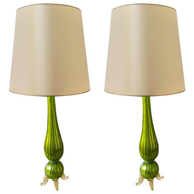 Lemon Green Murano Gold Incrusted Glass lamps