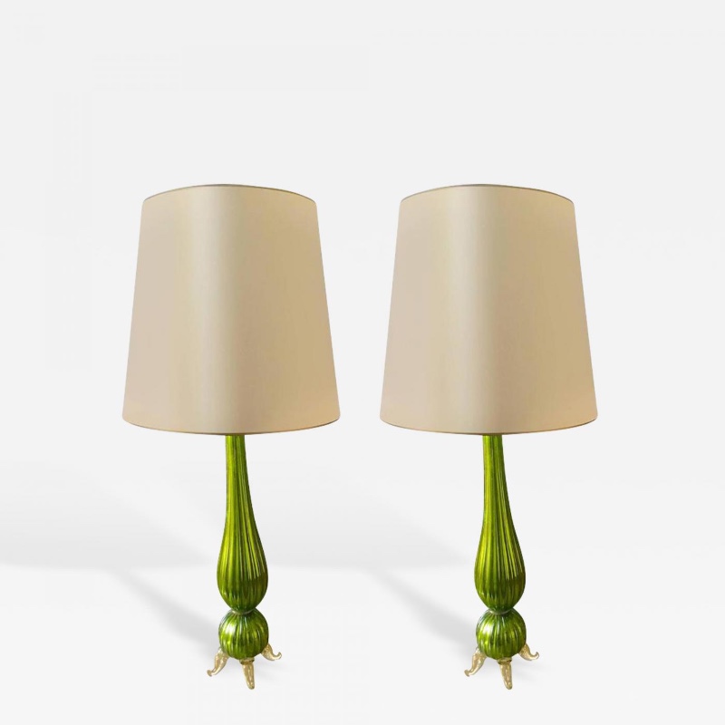 Lemon Green Murano Gold Incrusted Glass lamps