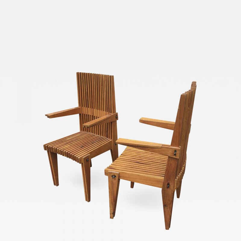 Louis Sognot Pair of Awesome Architectural Arm Chairs