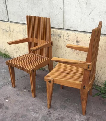 Louis Sognot Pair of Awesome Architectural Arm Chairs
