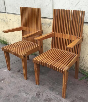 Louis Sognot Pair of Awesome Architectural Arm Chairs