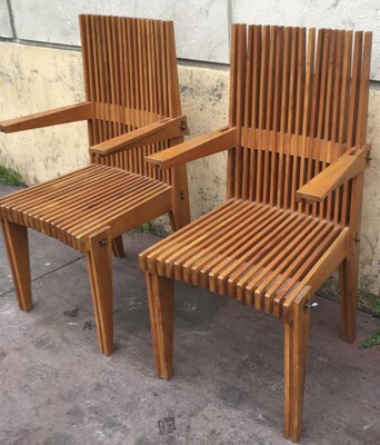 Louis Sognot Pair of Awesome Architectural Arm Chairs