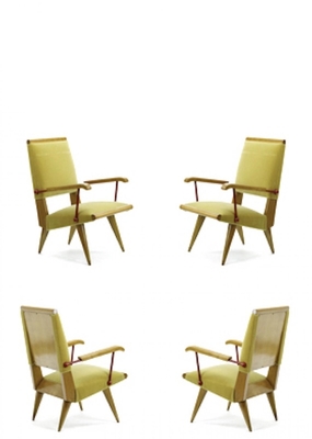 Louis Sognot set Four lounge chairs