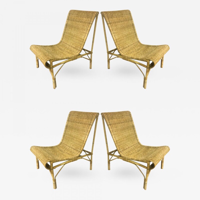 Louis Sognot Superb set of Rattan Slipper Chairs 