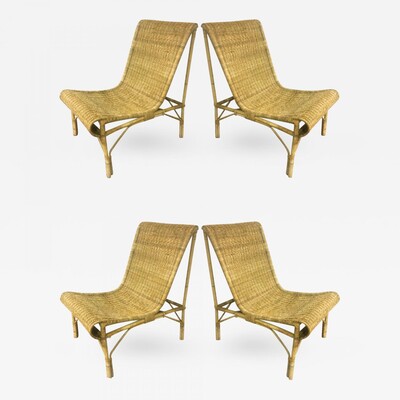 Louis Sognot Superb set of Rattan Slipper Chairs 