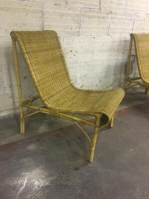 Louis Sognot Superb set of Rattan Slipper Chairs 