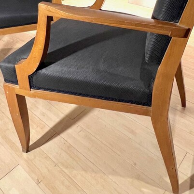 Lucien Rollin chicest refined pair of solid mahogany arm chairs