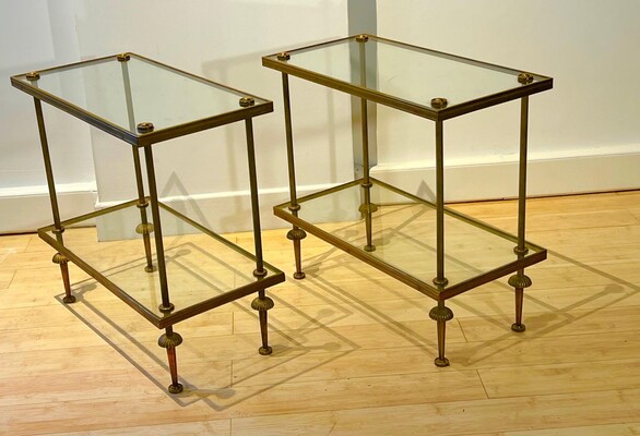 Maison Bagues 2 tiers gold bronze and glass coffee or side tables