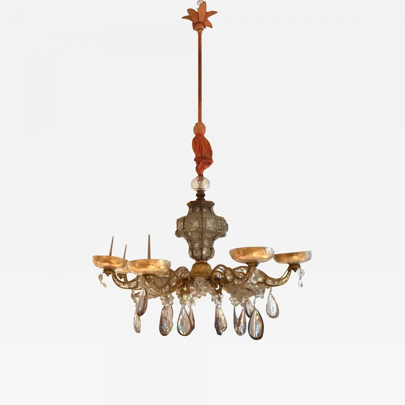 Maison Bagues baroque gold leaf wrought iron chandelier