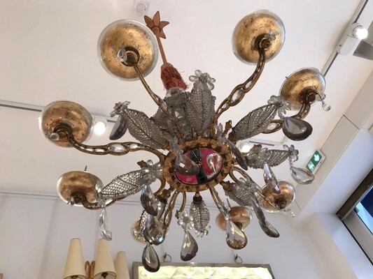 Maison Bagues baroque gold leaf wrought iron chandelier