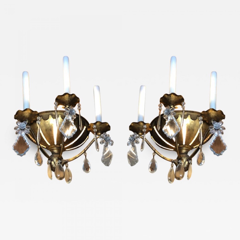 Maison Bagues early pair of gold leaf iron and pearl sconces