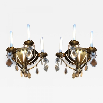 Maison Bagues early pair of gold leaf iron and pearl sconces