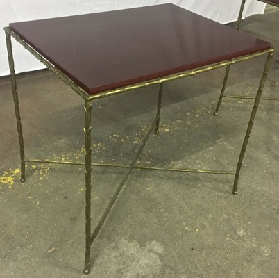 Maison Baguès gold bronze coffee table red lacquer top
