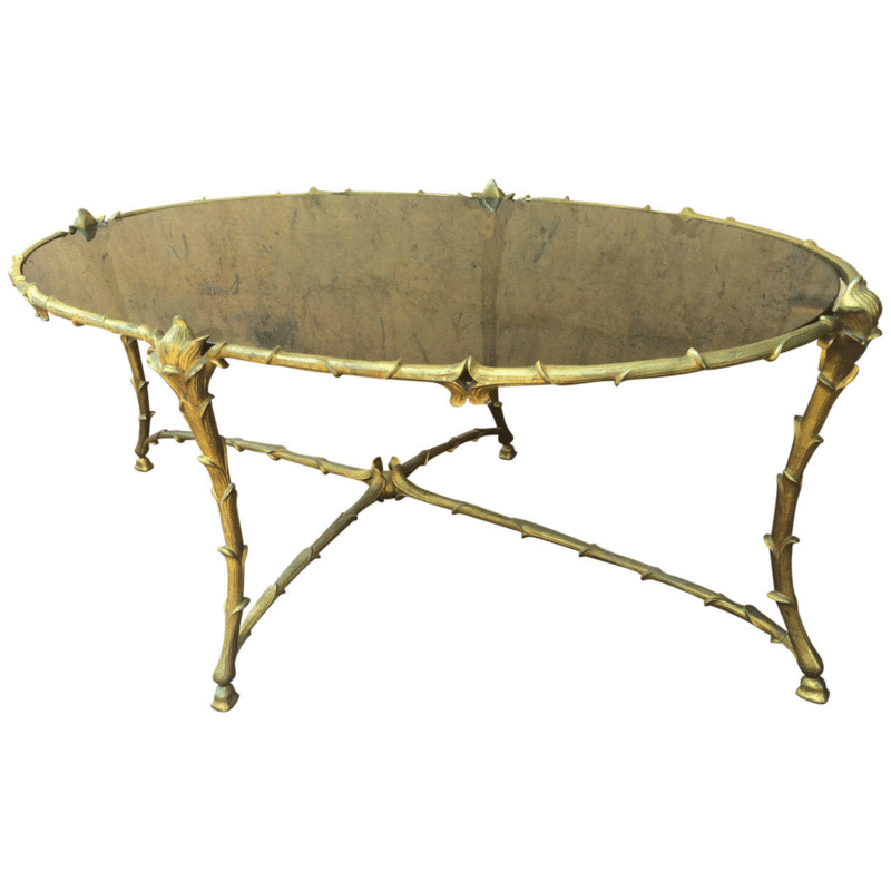 Maison Baguès gold bronze oval coffee table.