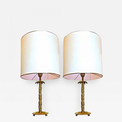 Maison Baguès gold bronze palm table lamps