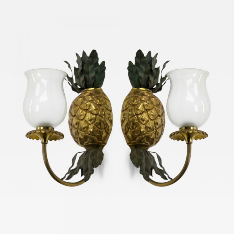 Maison Bagues Gold Bronze Pineapple Pair of Sconces