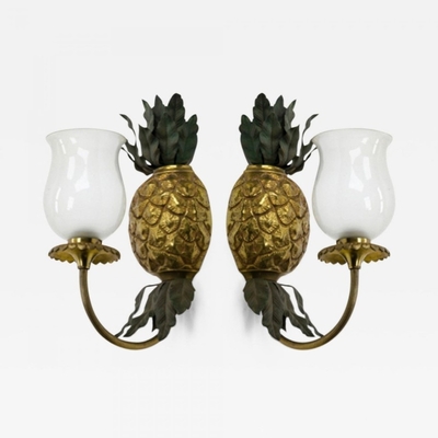 Maison Bagues Gold Bronze Pineapple Pair of Sconces