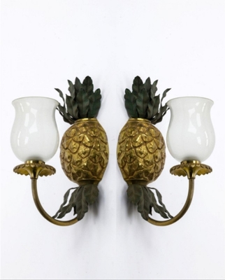 Maison Bagues Gold Bronze Pineapple Pair of Sconces