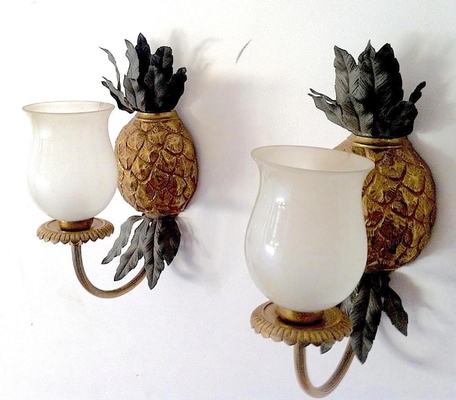 Maison Bagues Gold Bronze Pineapple Pair of Sconces