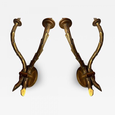 Maison Bagues pair of gold bronze palm tree pair of sconces